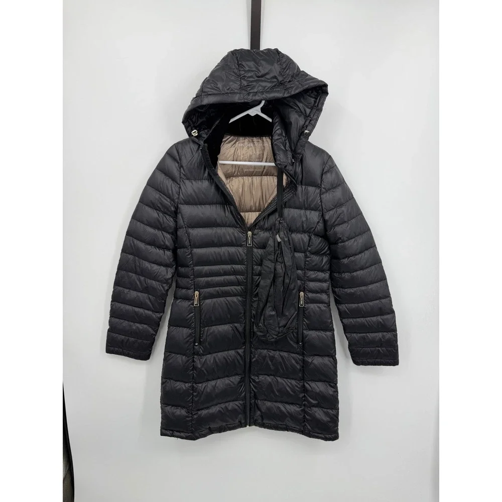 Andrew Marc Packable Down Puffer Jacket Women Small Black Hooded PL51L775